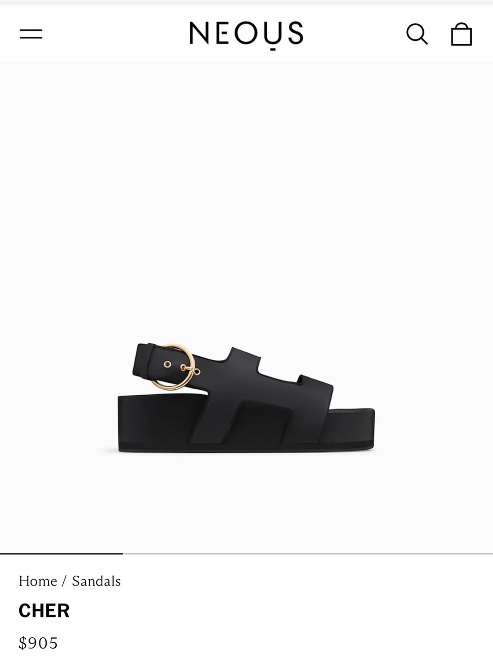 Neous Cher Black Platform Sandal with Gold Buckle